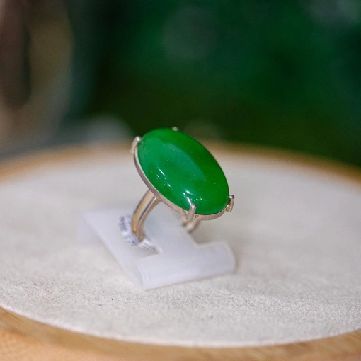 Anel Prata 925 Com Pedra Natural Jade Verde