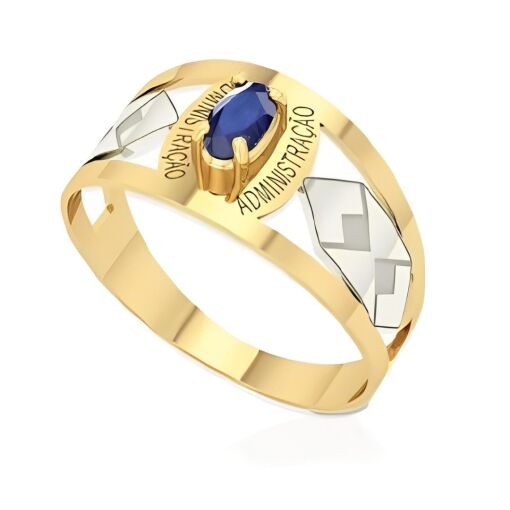 Anel Formatura Ouro 18K Zircônia Oval 3x5 MM