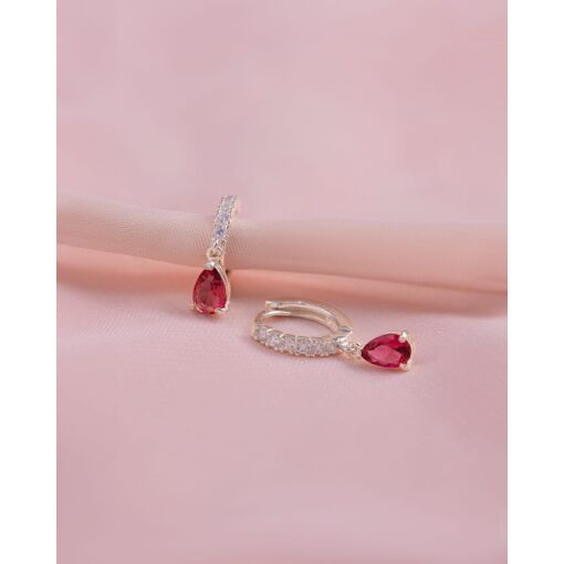 Brinco Prata 925 Argola Gota Com Zircônia Rosa
