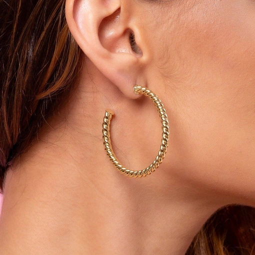 Brinco Banho de Ouro 18k Meia Argola Torcida Grande