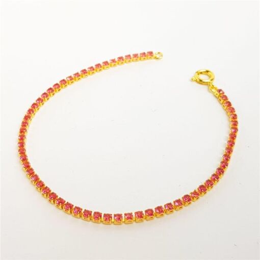 PULSEIRA  RIVIEIRA EM ZIRCÔNIA ROSA 2MM |17,5CM|BANHADO EM OURO