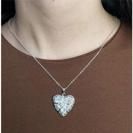 COLAR ELO BAILARINA PINGENTE RELICÁRIO CORAÇÃO ARO LISO EM GRADE