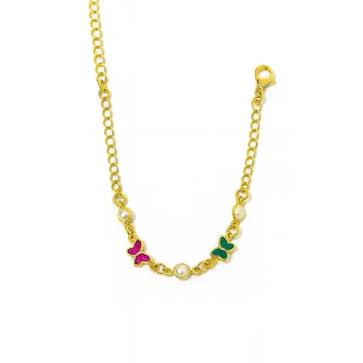 PULSEIRA INFANTIL ELO GRUMET INTERCALADO COM PÉROLA E BOBOLETAS