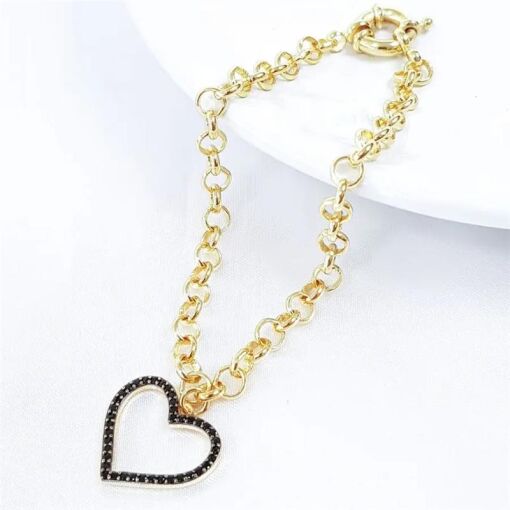 PULSEIRA CORACAO PEDRA ELO PORTUGUES|20CM|BANHADO EM OURO 18K