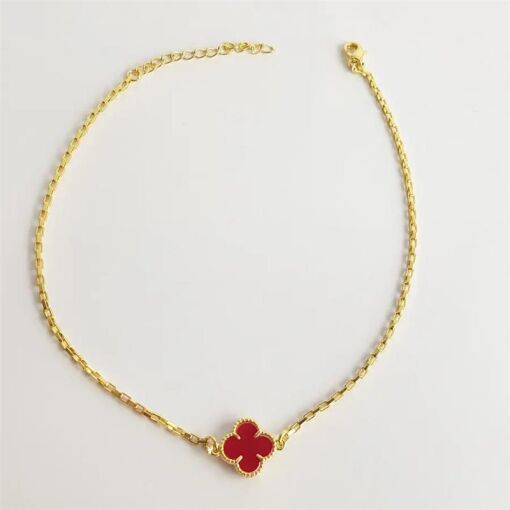 TORNOZELEIRA TREVO VERMELHO|22 CM|BANHADO EM OURO 18K