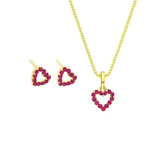 CONJUNTO COLAR VENEZ PG CORAÇÃO VAZADO REDOR ZIRCÔNIA CRISTAL RO