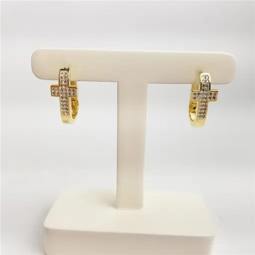 ARGOLA RETANGULAR ARO 3MM LISO FRENTE CRUZ CRAVEJADA | BANHADO E