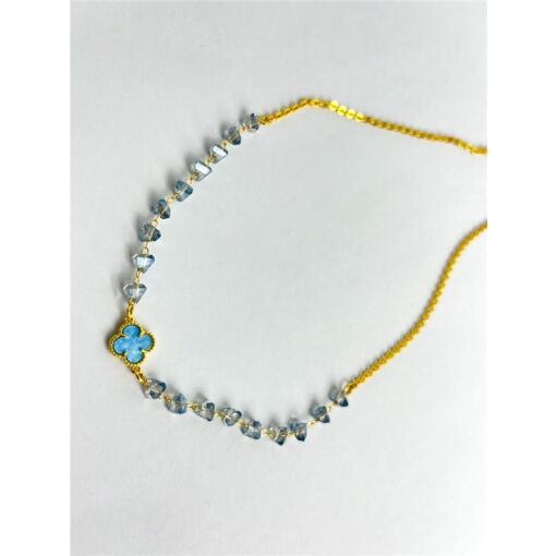 COLAR ELO BAILARINA MAIOR ENTREMEIO PEDRA E TREVO AZUL | 45+5CM
