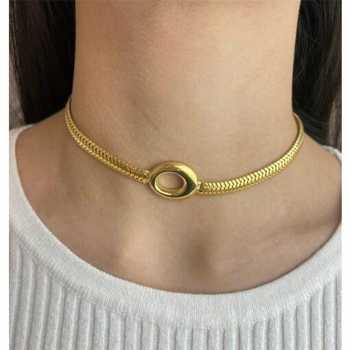 CHOKER SALAMANDRA VAZADA ENTREMEIO OVAL 2C | 30+10CM | BANHADO E