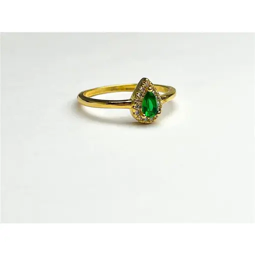 ANEL PEDRA GOTA VERDE ESMERALDA 5MM CRAVEJADO| BANHADO EM OURO 1