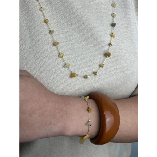 PULSEIRA MINI ELO CADEADO INTERCALADO POR PEDRAS NATURAIS/15+5CM