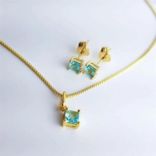 CONJUNTO BRINCO/PG PEDRA LOSANGO  THIFANNY| BANHADO EM OURO 18K