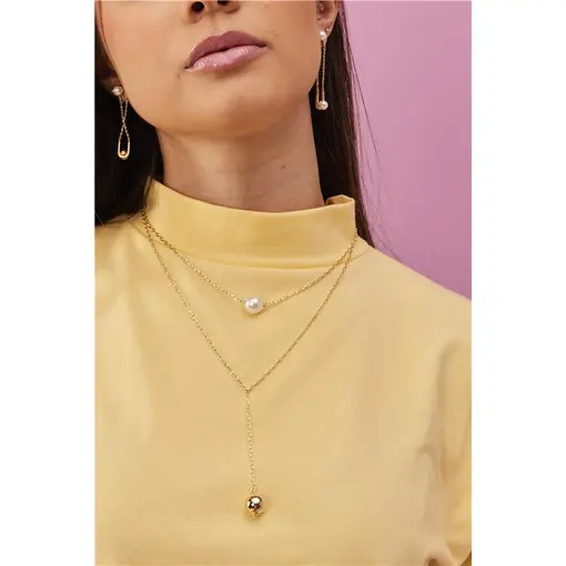COLAR DUPLO ELO CARTIER / GRAVATINHA  PG PÉROLA /ESFERA LISA PON