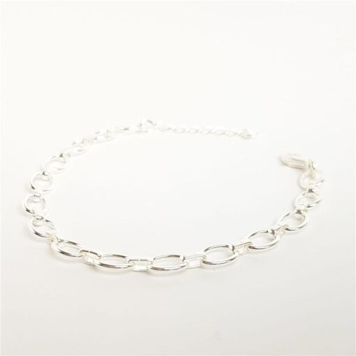 PULSEIRA EM ELOS OVAIS ENTRELAÇADOS| 16+3CM| BANHO DE PRATA