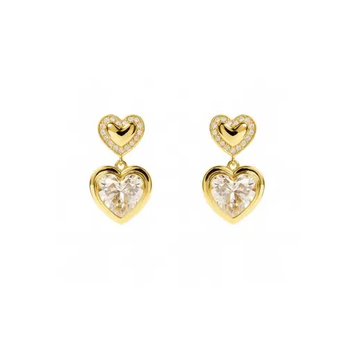 BRINCO CORAÇÃO LISO REDOR CRAVEJADO PENDENTE EM CORAÇÃO CRISTAL