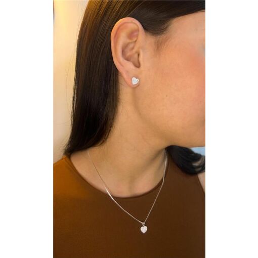CONJUNTO COLAR VENEZIANA PG CORAÇÃO CRAVEJADO/ BRINCO CORAÇÃO CR