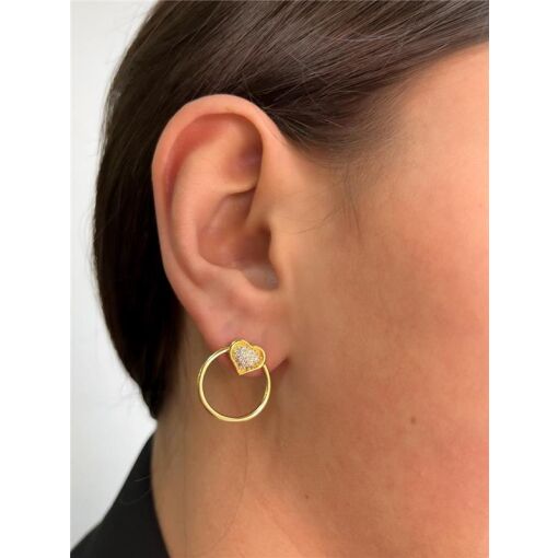BRINCO 2CM REDONDO LISO CORAÇÃO CRAVEJADO | BANHADO EM OURO 18K