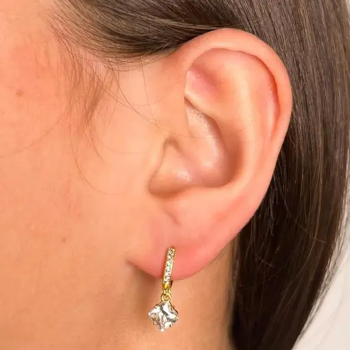 BRINCO ARGOLA CRAVEJADA PINGENTE TREVO CRISTAL | BANHADO EM OURO