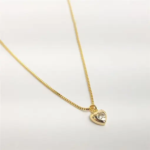 COLAR VENEZIANA PG CORAÇÃO LISO COM PONTOS DE LUZ CRISTAL CORAÇÃ