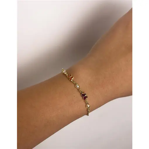 PULSEIRA INFANTIL ELO GRUMET INTERCALADO COM PÉROLA E BOBOLETAS