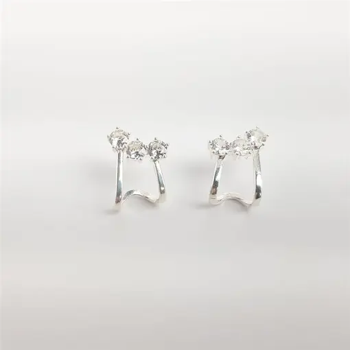 MEIA ARGOLA 2 AROS LISO COM 3 ZIRCÔNIA CRISTAL REDONDO | BANHO D