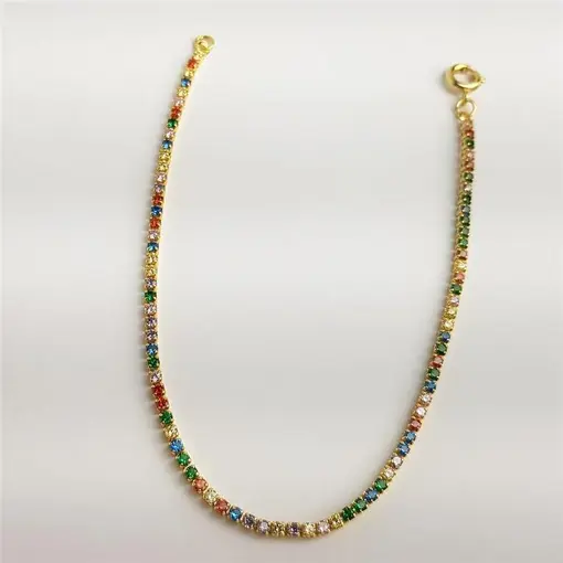 PULSEIRA RIVIEIRA 2MM EM ZIRCÔNIA CRISTAL COLORIDO | BANHADO EM