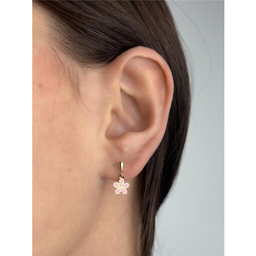 BRINCO BASE GOTA PG FLOR EM RESINA ROSA | BANHADO EM OURO 18K