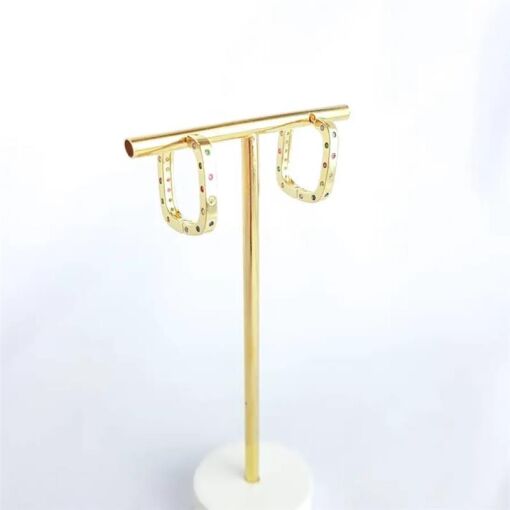 ARGOLA  RETANGULAR TODA COM ZIRC COLOR|BANHADO EM OURO 18K