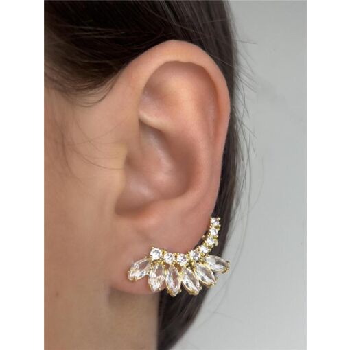 BRINCO EAR CUFF FILEIRA CRISTAL REDODNDO COM GOTAS CRISTAIS AO L