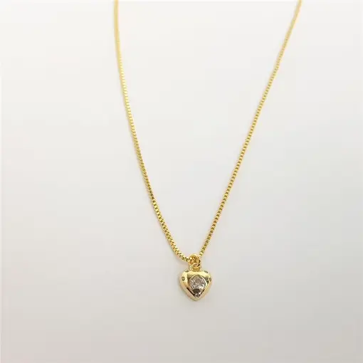 COLAR VENEZIANA PG CORAÇÃO LISO COM PONTOS DE LUZ CRISTAL CORAÇÃ