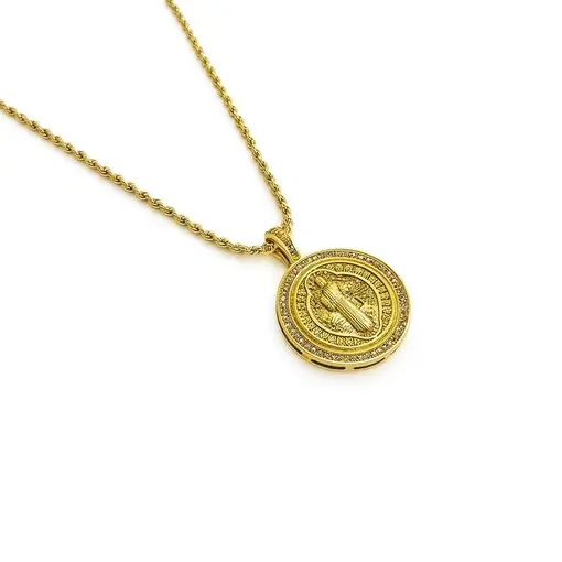 COLAR CORDÃO BAIANO 2MM PG MEDALHA SÃO BENTO REDOR CRAVEJADO COM