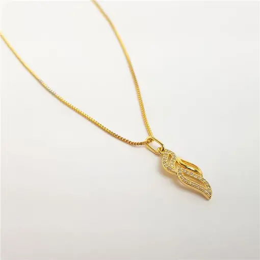 COLAR VENEZIANA PG FOLHAS CRAVEJADAS/LISA | BANHADO EM OURO 18K