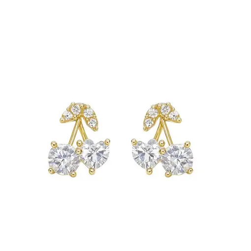 BRINCO CEREJA CRISTAL CORAÇÃO E CRISTAL ARREDONDADO COM FOLHAS C