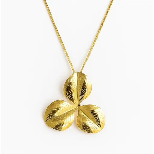 COLAR VENEZIANA PINGENTE 3 FOLHAS COM DETALHES EM LINHAS RISCADA