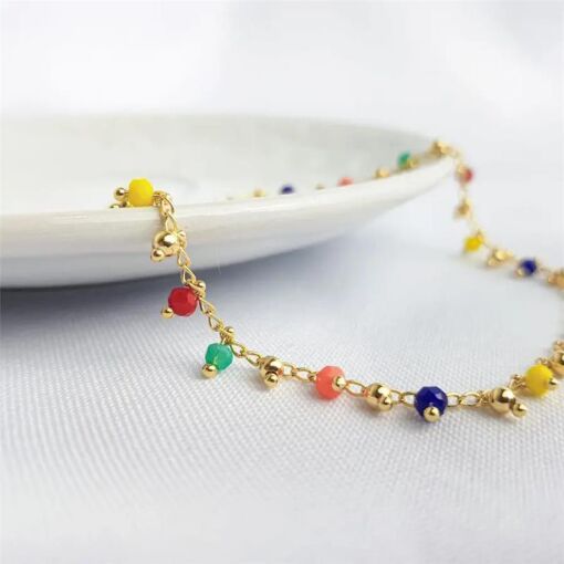 TORNOZELEIRA BOLINHAS COLORIDAS|20+6CM|BANHADO EM OURO 18K