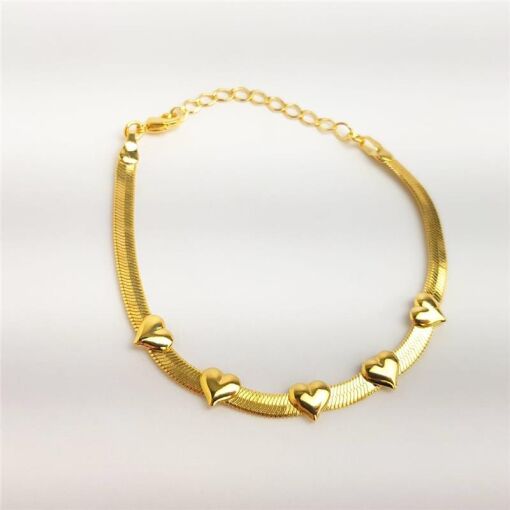 PULSEIRA FITA 4MM COM 5 CORAÇÕES  LISOS  | BANHADO EM OURO 18K