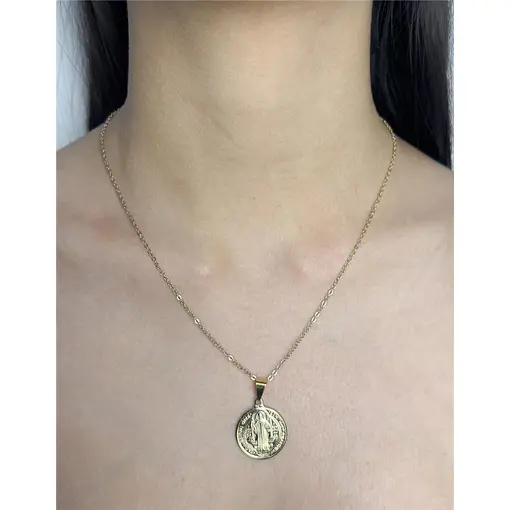 COLAR ELO BAILARINA PINGENTE MEDALHA SÃO BENTO 2CM | BANHADO EM