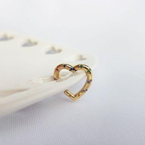PIERCING FAKE  CORACAO COM ZIRCONIA COLOR| 2,2CM|BANHADO EM OURO