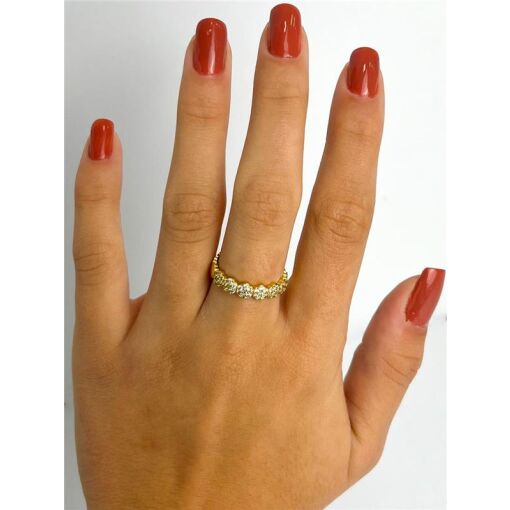 ANEL ARO EM FORMATO HEXAGONAL FRENTE CRAVEJADO | BANHADO EM OURO