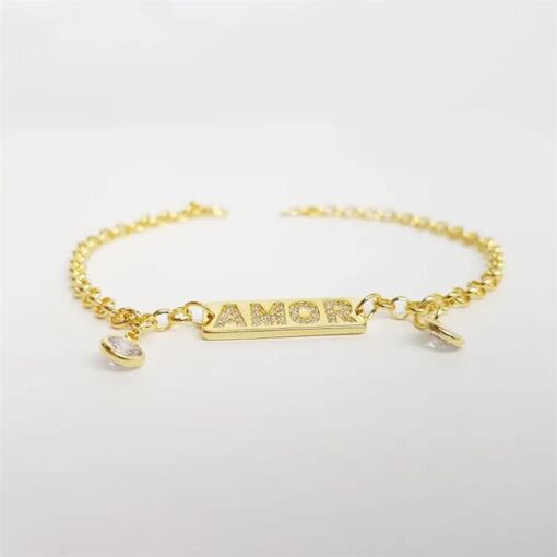 PULSEIRA  ELO PORT PLACA AMOR CRAV PTO LUZ|20CM|BANHADO EM OURO