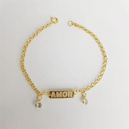 PULSEIRA  ELO PORT PLACA AMOR CRAV PTO LUZ|20CM|BANHADO EM OURO