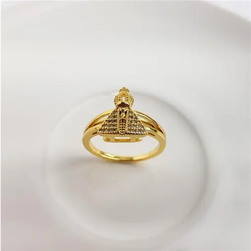 ANEL ARO LISO DUPLO CENTRO NOSSA SENHORA CRAVEJADO | BANHADO EM