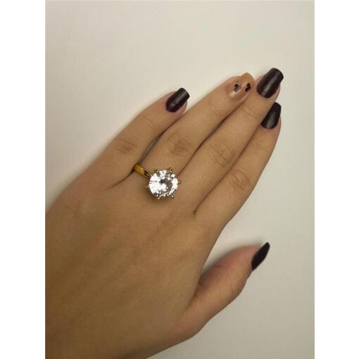 ANEL ARO LISO CENTRO 6GARRAS  CRISTAL | BANHADO EM OURO 18K