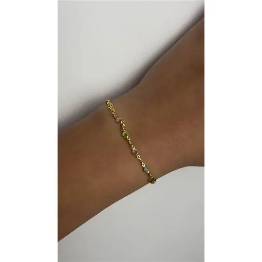 PULSEIRA INFANTIL DUPLA ELO CARTIER COM FILEIRA DE CRISTAIS COLO