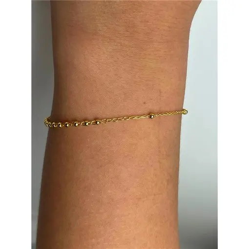 PULSEIRA  ELO GRUME FINO COM MINI ESFERAS LISAS | BANHADO EM OUR
