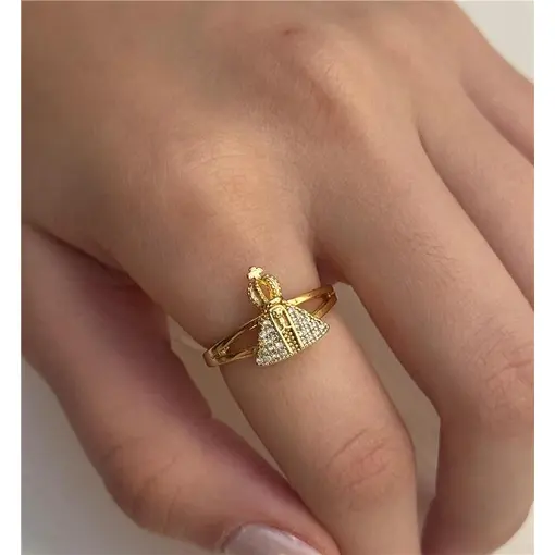 ANEL ARO LISO DUPLO CENTRO NOSSA SENHORA CRAVEJADO | BANHADO EM