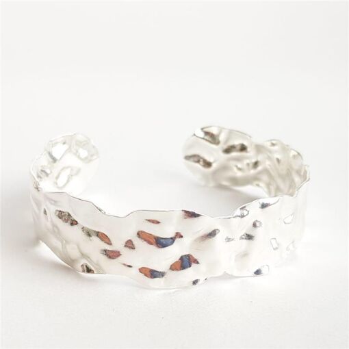 BRACELETE ARO ABERTO CHAPA ONDULADA LISA | 1,5CM |  BANHO DE PRA