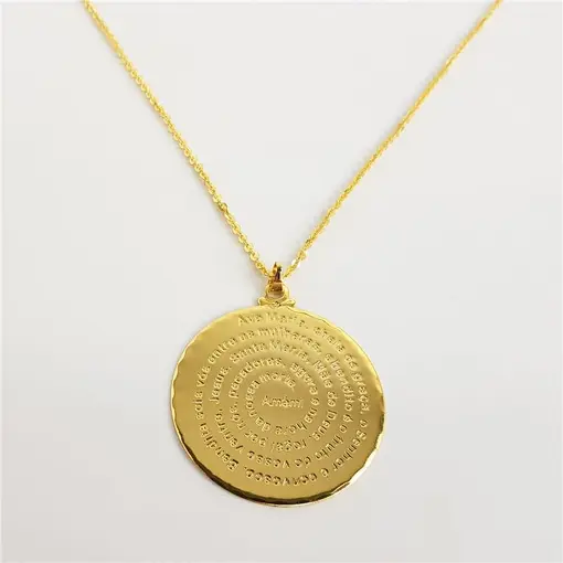 COLAR ELO BAILARINA PINGENTE PLACA REDONDA ORAÇÃO AVE MARIA | BA