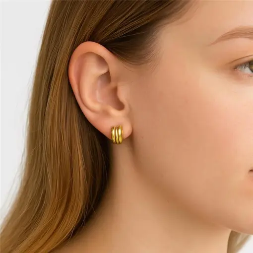 ARGOLA LISA DETALHES EM 3 LINHAS | BANHADO EM OURO 18K
