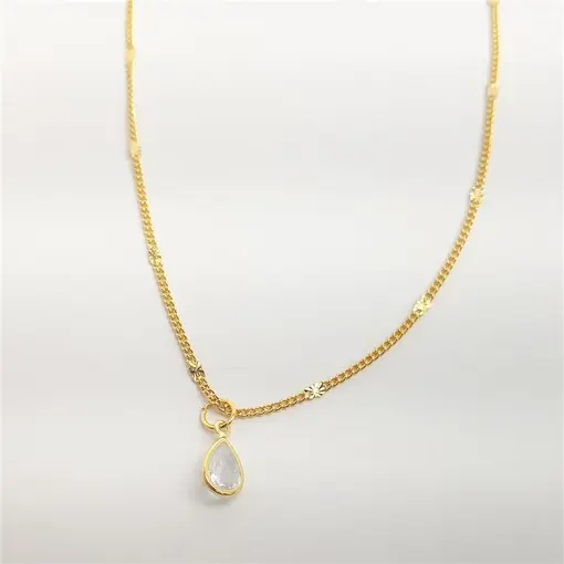 COLAR ELO GRUMET COM CHAPINHA LISA PG GOTA CRISTAL | BANHADO EM
